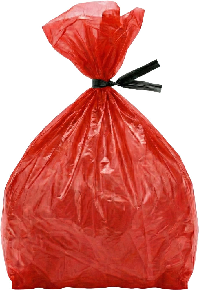 8 in. x 10 in. Red Flat Poly Bags Twist Tie closed