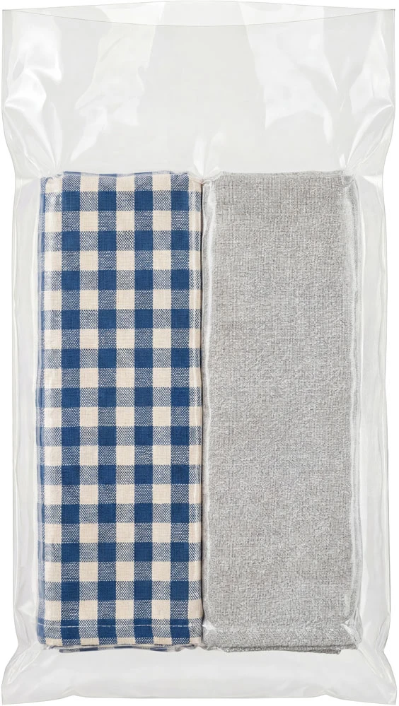 8 x 15 2 Mil Flat Poly Bags with Tea Towels Tea Twoels Inside of a 2 Mil 8 x 15 Poly Bag