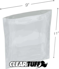9" x 11" 2 Mil Flat Poly Bags