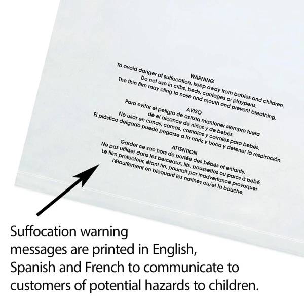 Suffocation Warnings of Vented Poly Bag Multi Language Suffocation Warnings of Vented Poly Bag