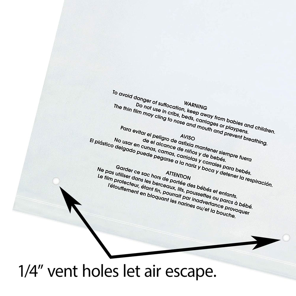 1/4 inch Vent Holes of Vented Resealable Suffocation Warning Bags