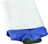 White 24 x 24 Standard Poly Mailers with release tape and silver inside in small quantity with Blue Jacket