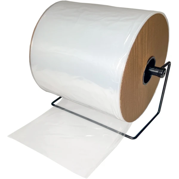 12 x 2,200 2 Mil Poly Tubing on Roll 12 x 2200 2 mil Poly Tubing on Rolls Strating to Unroll on Dispenser