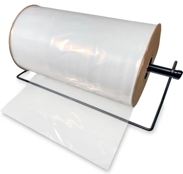 18 inch 4 Mil Poly Tubing on Roll Dispensing 18 Inch x 750' 4 Mil Clear Poly Tubing on Roll Dispensing