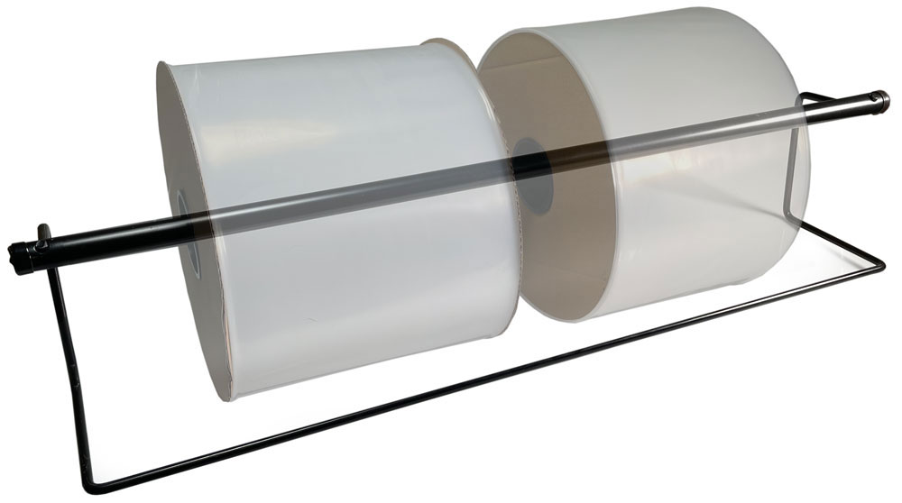 36 inch Poly Tubing Dispenser with transparent poly tubing on rolls