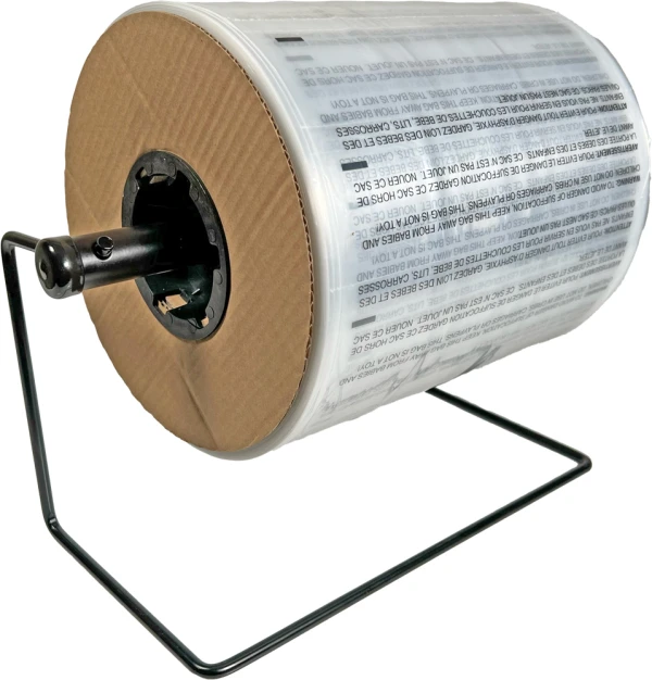 10 x 15 1.5 Mil Auto Bags with Suffocation Warning on Dispenser 10 x 15 1.5 Mil Pre-Opened Bags On Roll For Automated Bagging on Dispenser