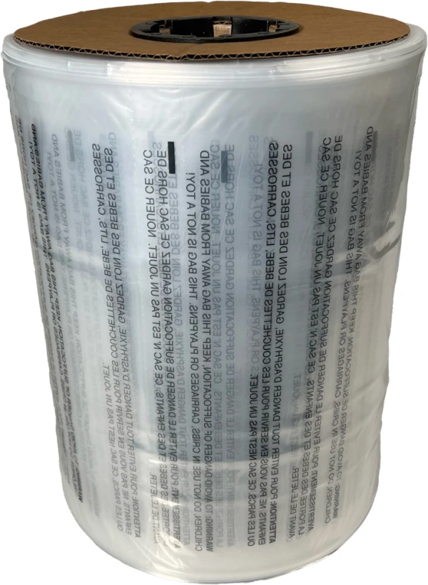 12 x 18 1.5 Mil Auto Bags with Suffocation Warning on Side 12 x 18 1.5 Mil Pre-Opened Bags On Roll For Automated Bagging Side