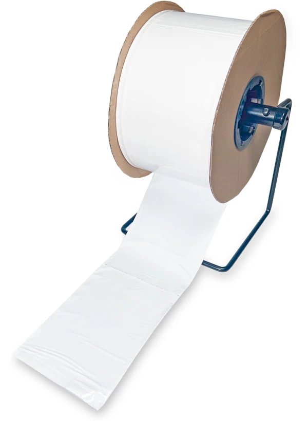 5 x 7 White Front 2 Mil Auto Bags on Roll on Dispenser 5 x 7 White Front Pre Opened Bags 2 Mil Machine Automated Bags on Roll on Dispenser