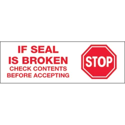 2" x 110 yds 2.2 Mil Printed Carton Sealing Tape "Stop If Seal Is Broken"