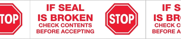 3" x 110 yds 2.2 Mil Printed Carton Sealing Tape "Stop If Seal Is Broken" "Stop If Seal Is Broken" 3 in x 110 yds Pre-Printed Tape