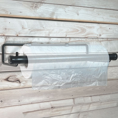 13 inch Produce Bag Dispenser Hanging on Wood Wall with Transparent Produce Bags