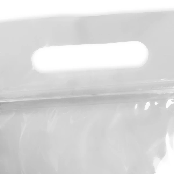 Close up of 11 x 9.875 + 4 Vented Poly Produce Bags Die Cut Handle