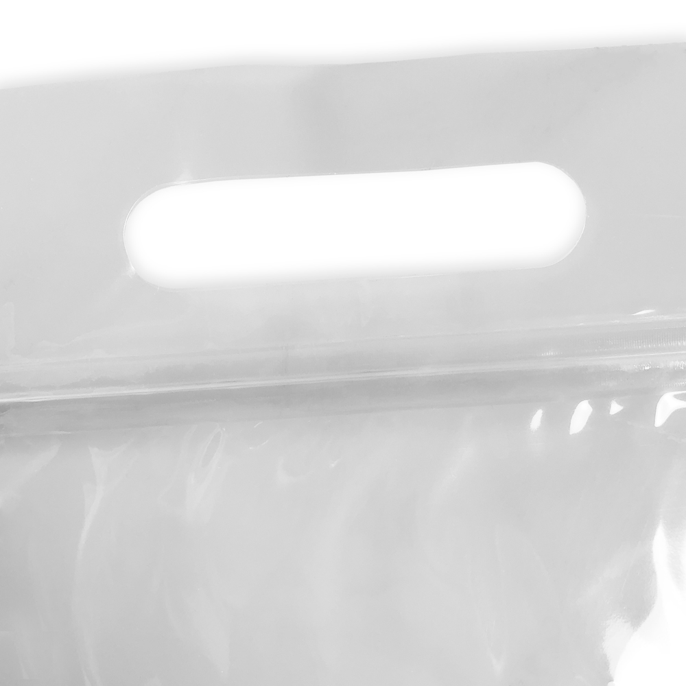 Close up of 11 x 9.875 + 4 Vented Poly Produce Bags Die Cut Handle