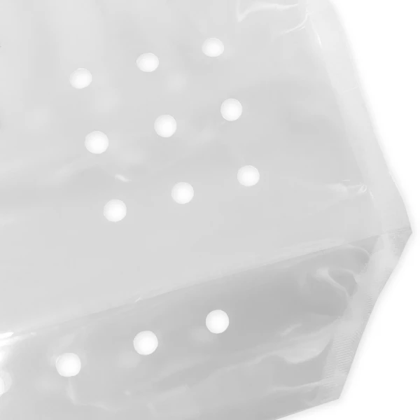 Close up of 11 x 9.875 + 4 Vented Poly Produce Bags Vent Holes