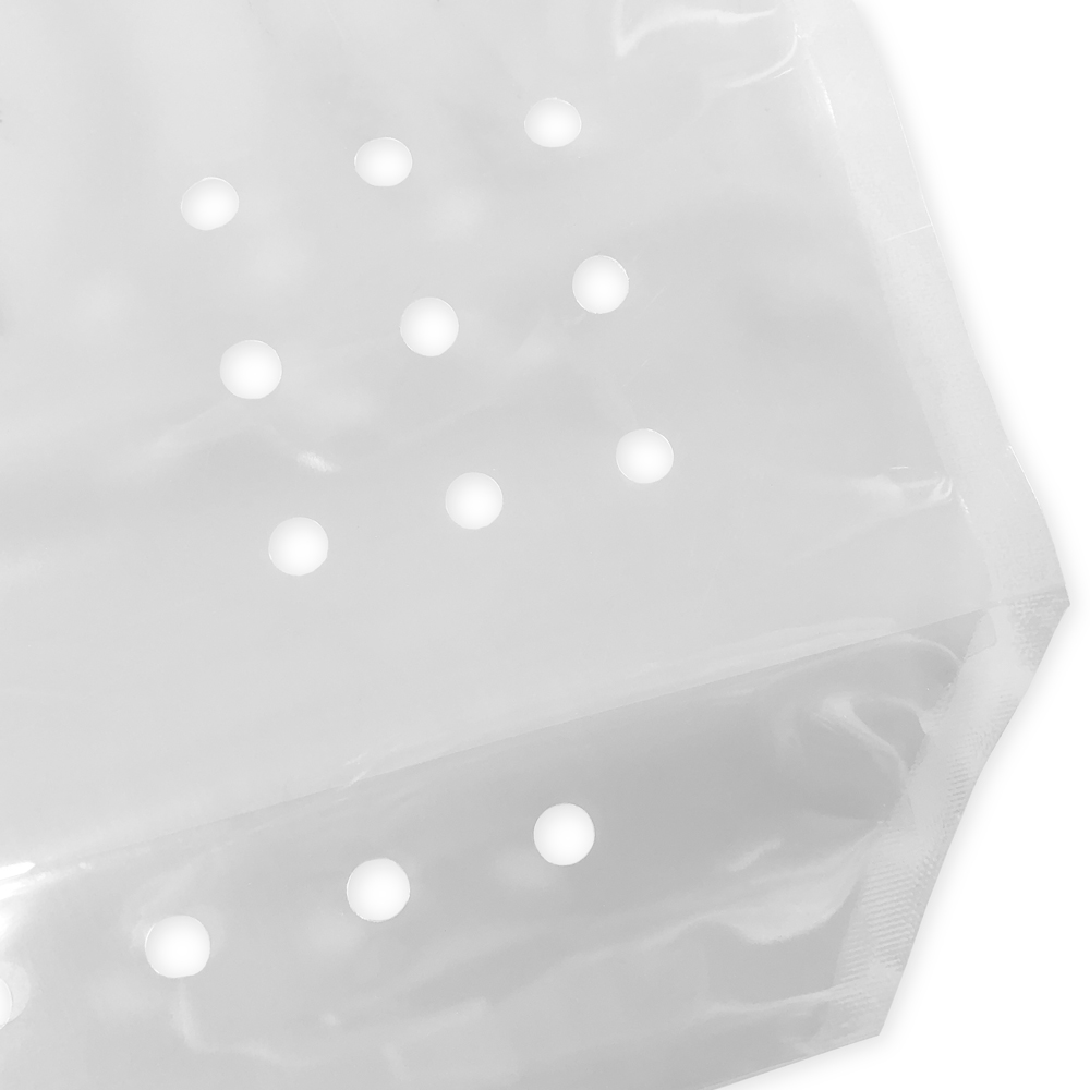 Close up of 11 x 9.875 + 4 Vented Poly Produce Bags Vent Holes