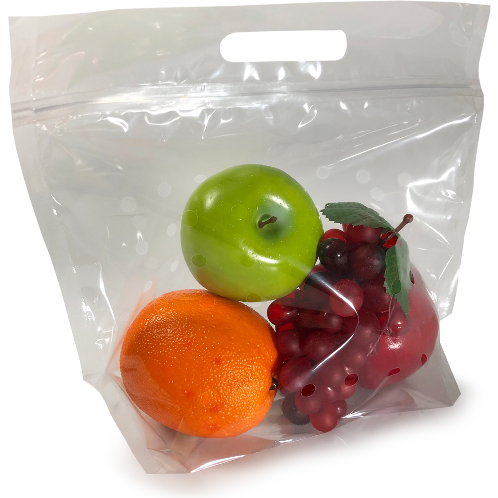 Vented Plastic Produce Bags 11" x 9.875" + 4" 2.5 mil