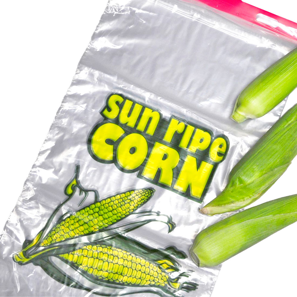 13 x 22 x 2 Printed Corn Bags on Plastic Header