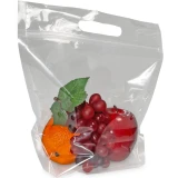 9.5 x 10 + 4 Vented Poly Produce Bags with Orange, Apple, and Bunch of Grapes in Bag