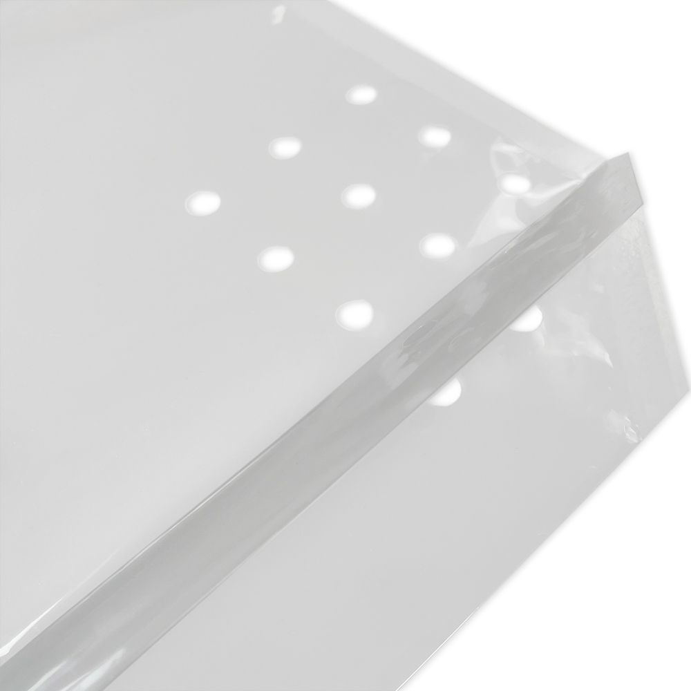 Close up of 9.5 x 10 + 4 Vented Poly Produce Bags Bottom Gusset