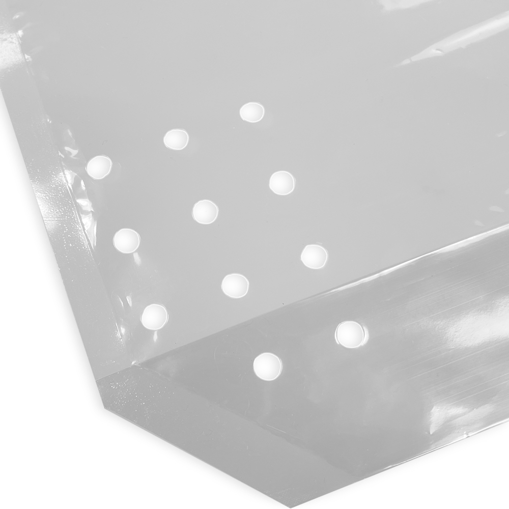 Close up of 9.5 x 10 + 4 Vented Poly Produce Bags Vent Holes