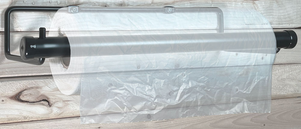 13 inch Produce Bag Dispenser Hanging on Wood Wall with Transparent Produce Bags