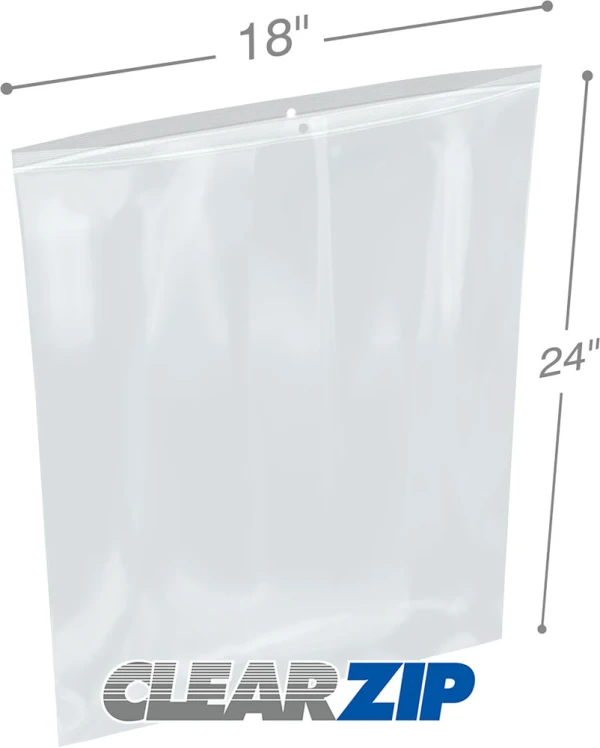 18x24 4 Mil ClearZip Lock Top Bags with Hang Hole Hang Hole 18x24 4 Mil ClearZip Locking Bags