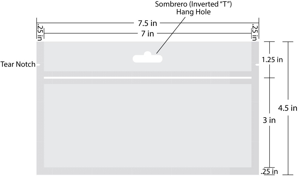 Dimensions of a 7 x 3 Lure Pouches with Hang Hole