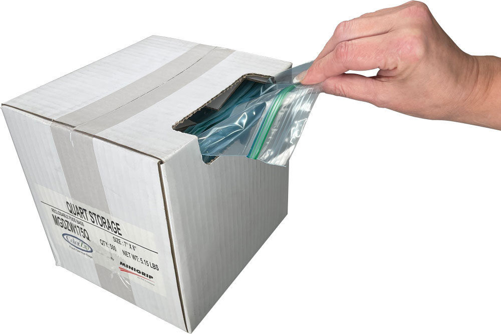 1 Quart Reclosable Poly Food Storage Bags in Self Dispensing Case