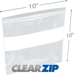 10" x 10" White Block Clearzip Lock Top Bags