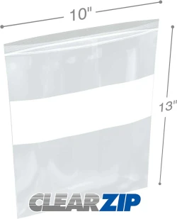 10" x 13" White Block Clearzip Lock Top Bags