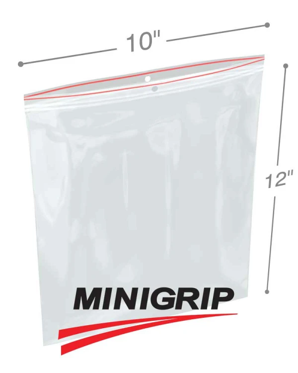 10x12 4Mil MiniGrip Reclosable Plastic Bags with Hang Hole 10x12 4Mil MiniGrip Reclosable Plastic Bags with Hang Hole