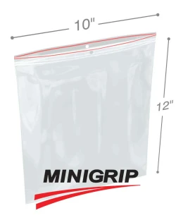 10" x 12" 4-Mil Double Zip Minigrip Resealable Poly Bags with Hanging Hole