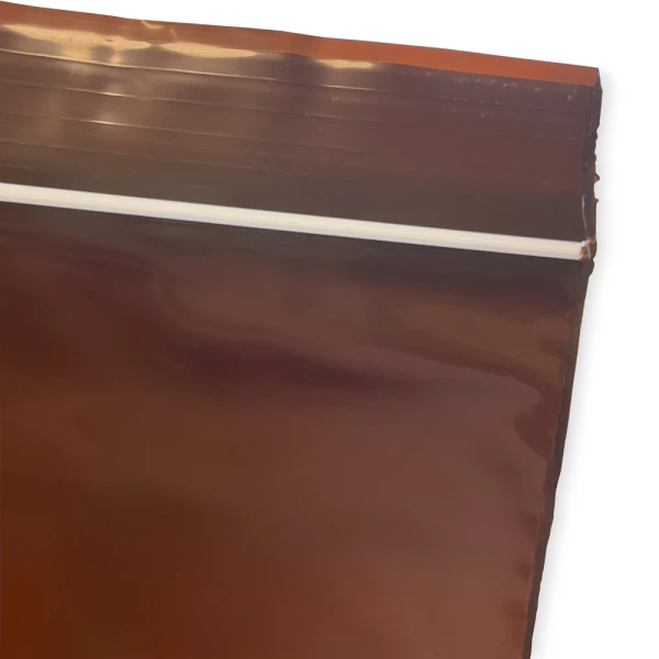 12 x 12 3 Mil Minigrip Reclosable Amber UV Protective Bags Zipper Close up of 12 x 12 3 Mil Minigrip Reclosable Amber UV Protective Bags Zipper