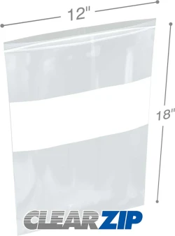 12" x 18" White Block Clearzip Lock Top Bags