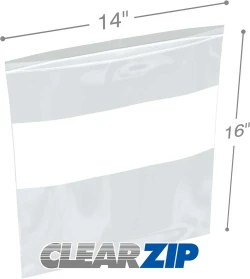 14" x 16" White Block Clearzip Lock Top Bags