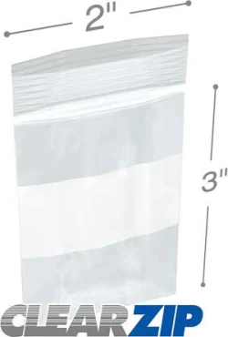 2" x 3" White Block Clearzip® LockingTop Bags 2 Mil