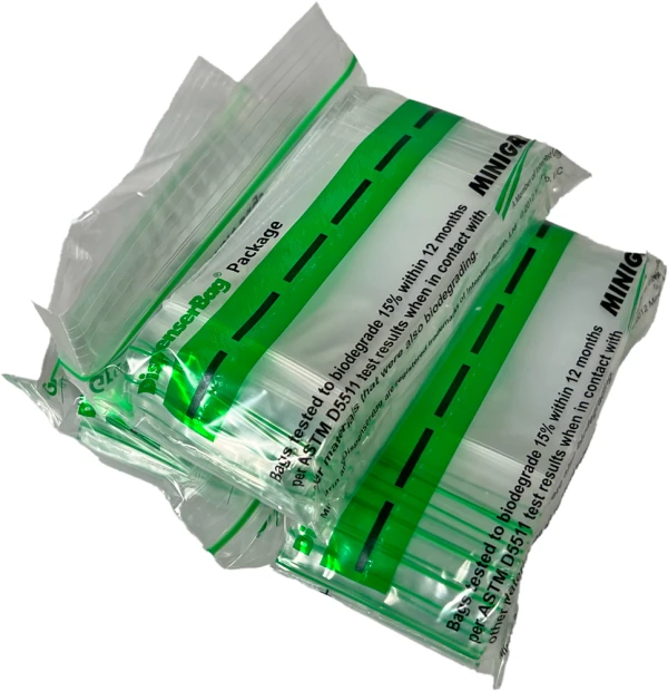 2 x 3 2 Mil Minigrip Greenline Biodegradable Reclosable Bags 2 x 3 .002 Minigrip Biodegradable Reclosable Inner Dispenser Packs