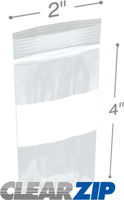 2" x 4" White Block Clearzip Lock Top Bags