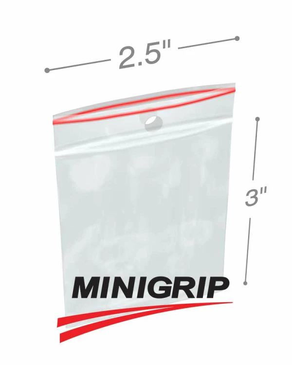 2.5x3 4Mil MiniGrip Reclosable Plastic Bags with Hang Hole