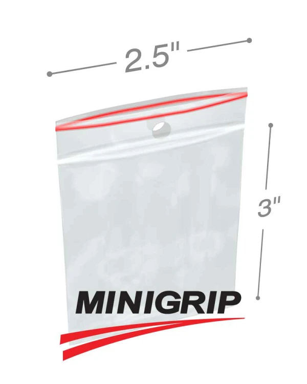 2.5x3 4Mil MiniGrip Reclosable Plastic Bags with Hang Hole 2.5x3 4Mil MiniGrip Reclosable Plastic Bags with Hang Hole
