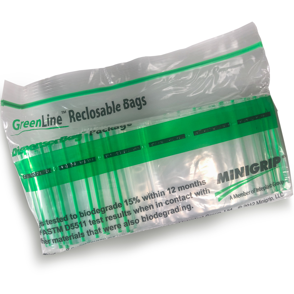 Innerpack with 2 x 2 2 Mil Minigrip Greenline Biodegradable Reclosable Bags