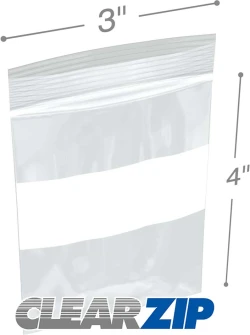 2 Mil 3" x 4" White Block Clearzip Lock Top Bags