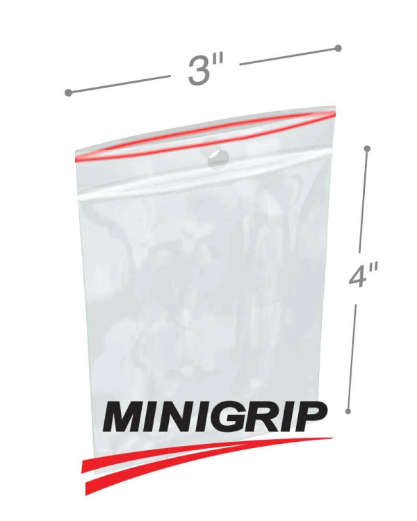 3x4 4Mil MiniGrip Reclosable Plastic Bags with Hang Hole 3x4 4Mil MiniGrip Reclosable Plastic Bags with Hang Hole