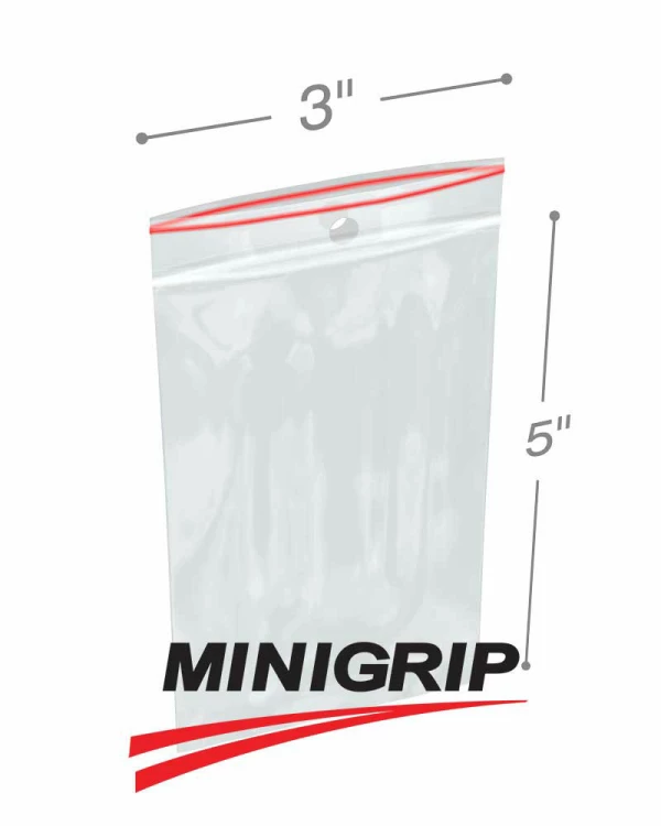 3x5 4Mil MiniGrip Reclosable Plastic Bags with Hang Hole