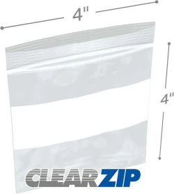 2 Mil 4" x 4" White Block Clearzip Lock Top Bags