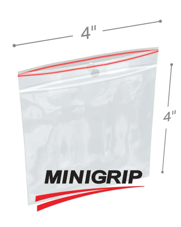 4x4 4Mil MiniGrip Reclosable Plastic Bags with Hang Hole 4x4 4Mil MiniGrip Reclosable Plastic Bags with Hang Hole