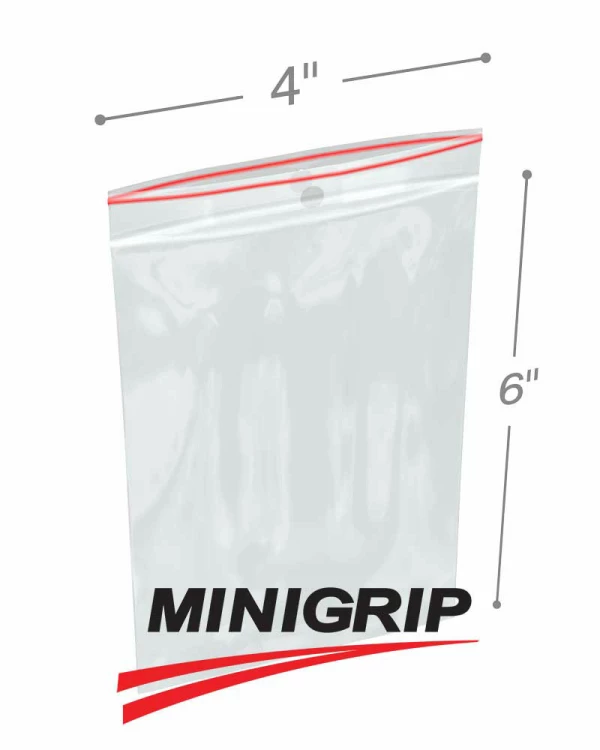 4x6 4Mil MiniGrip Reclosable Plastic Bags with Hang Hole