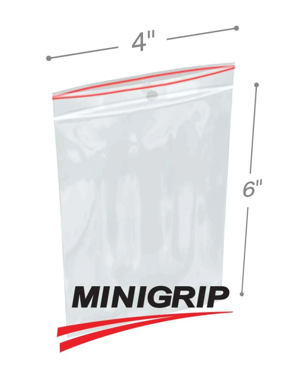 4x6 4Mil MiniGrip Reclosable Plastic Bags with Hang Hole 4x6 4Mil MiniGrip Reclosable Plastic Bags with Hang Hole
