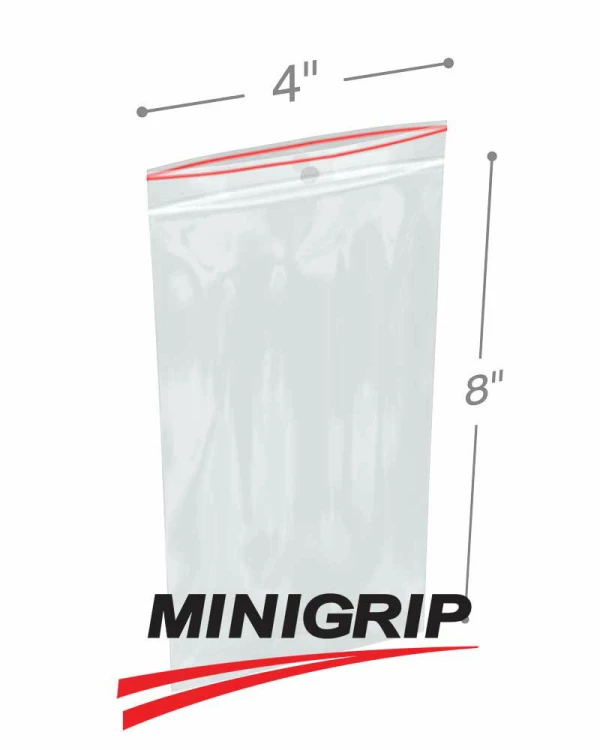 4x8 4Mil MiniGrip Reclosable Plastic Bags with Hang Hole