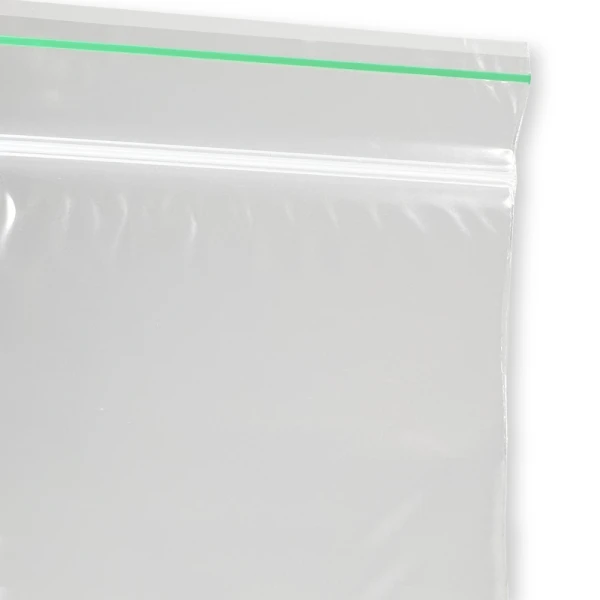 5 x 7 2 Mil Minigrip Greenline Biodegradable Reclosable Bag Zip Close up of 5 x 7 .002 Minigrip Biodegradable Reclosable Zip
